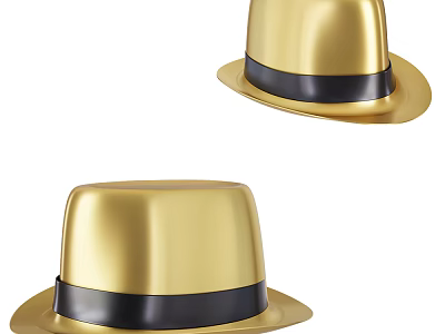 Golden Top Hats With Black Band Stylish Fashion Accessory For All 3d model