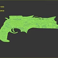 Futuristic Sci Fi Pistol With Sharp Edges Metallic Body Orange Grip And Green Gem