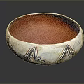Artistic Hand Carved Bowl With Red Interior And Geometric Exterior Patterns