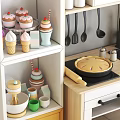 Yellow And White Kitchen Cabinets With Microwave Spatulas Bowls And Blender