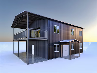 Two Story Container Building With Balcony Windows Doors And Metal Exterior Design 3d model