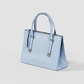 Light Blue Structured Leather Handbag With Top Handles And Metal Hardware