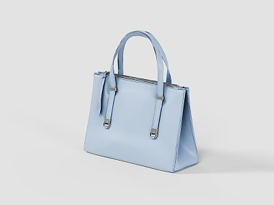 Light Blue Structured Leather Handbag With Top Handles And Metal Hardware 3d model