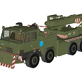 Green Military Style Heavy Duty Utility Vehicle with Crane and Warning Stripes