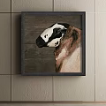Detailed Lion Animal Painting With Smoky Blue White Background Framed Hanging On Wall