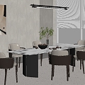 Modern dining table and chair combination long table chandelier for more than six people dining table 3d model