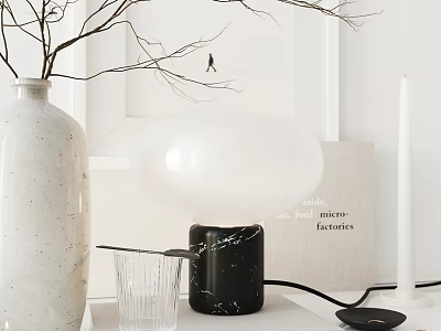 Minimalist Decorative Ornament Set With White Vase Branches Spherical Lamp And Glass Cup 3d model