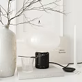 Minimalist Decorative Ornament Set With White Vase Branches Spherical Lamp And Glass Cup