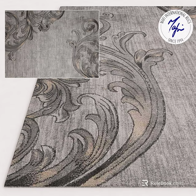 Elegant Square Carpet With Elaborate Gray Baroque Scroll Patterns And Luxurious Texture 3d model 