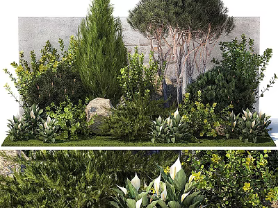 Garden Ornament Landscaping With Various Green Plants Trees Stones And Decorative Foliage 3d model