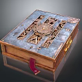 Vintage Handcrafted Book Box With Wooden Frame Metal Gear Patterns And Red Leather Strap