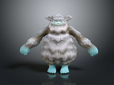 Cute Furry Game Movie Character With Gray Shaggy Fur Blue Hands And Feet 3d model