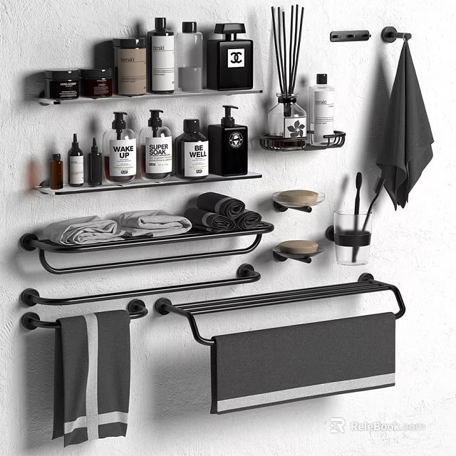 Bathroom Toiletries Organizer with Shelves Towels Soap Dishes and Toothbrush Holder 3d model 