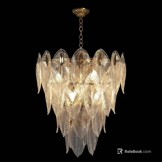 Modern Elegant Leaf Shaped Transparent Glass Chandelier With Illuminated Light Design 3d model 