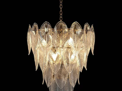 Modern Elegant Leaf Shaped Transparent Glass Chandelier With Illuminated Light Design 3d model
