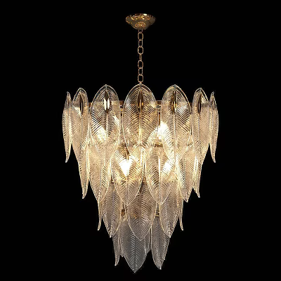 Modern Elegant Leaf Shaped Transparent Glass Chandelier With Illuminated Light Design 3d model