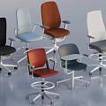 Stylish Office Chairs With Multiple Colors Different Designs Armrests And Swivel Base 3d model