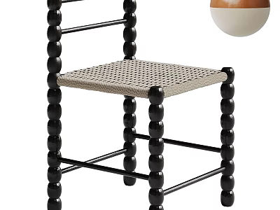 Stylish Black Bobbin Frame Woven Rattan Seat Public Chair For Modern Indoor Commercial Spaces 3d model