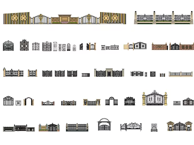 European-style gate, gate wall, wrought iron gate, landscape wall 3d model