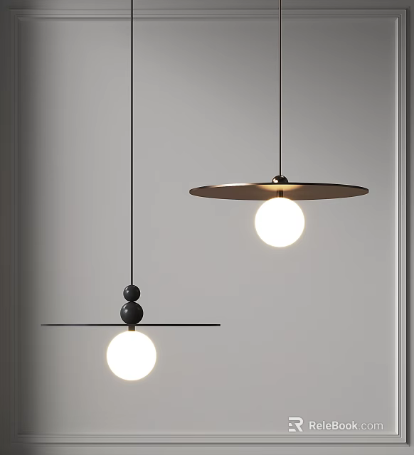 Modern Minimalist Chandeliers With White Spherical Bulbs Black Horizontal Bar And Metallic Base 3d model 