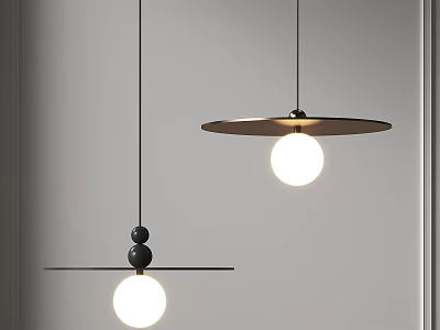 Modern Minimalist Chandeliers With White Spherical Bulbs Black Horizontal Bar And Metallic Base 3d model