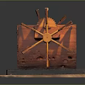 Intricate Wooden Mechanical Model With Rotating Wheels Shelf Components On Wooden Base