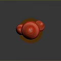 Three Red Striped Vegetable Mushrooms in Decorative Cartoon Style with Brown Base