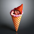 Baby Sleeping in Orange Ice Cream Cone With Red Scoop and Pink Rim