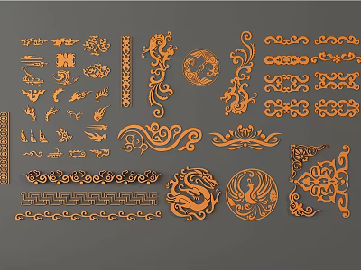 Ornate Traditional Carved Patterns With Phoenix Dragon Motifs And Floral Scroll Designs 3d model