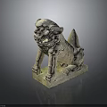 Traditional Stone Lion Statue With Ancient Carved Details Standing On Square Base
