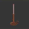 Copper Colored Decorative Candle Holder With White Candle Round Base And Small Ring