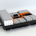 Electric Vehicle Battery Pack Chassis With Silver Modules Orange Wiring And Black Base 3d model