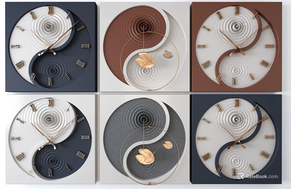 Decorative Wall Clocks With Yin Yang Spiral Patterns And Multiple Color Designs 3d model