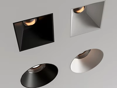 Modern Stylish Ceiling Downlights And Spotlights With Square Round Black Silver Shapes 3d model