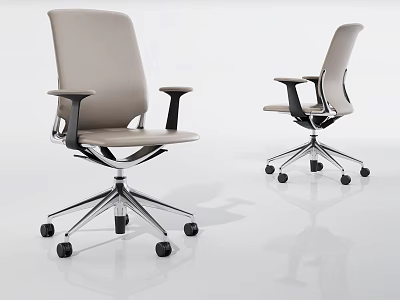 Modern Gray Leather Office Chair With Armrests Swivel Base And Rolling Wheels 3d model