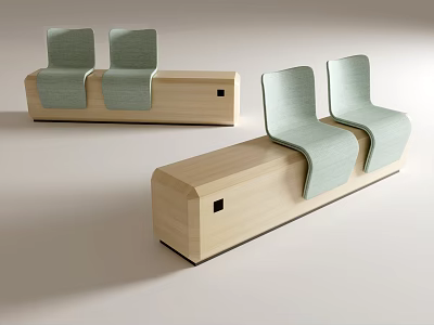 Modern Minimalist Leisure Chairs With Wooden Frame And Light Green Cushions 3d model