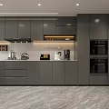 Modern Kitchen Interior With Dark Gray Cabinets Light Colored Countertop And Appliances