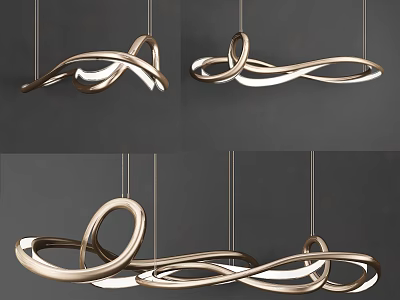 Modern Twisted Metal Chandelier With Curved Gold Rings And Contemporary Design 3d model