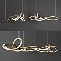 Modern Twisted Metal Chandelier With Curved Gold Rings And Contemporary Design