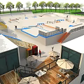 Skate Park Fitness Facilities With Ramps Obstacles Trees Fencing And Parking Lot