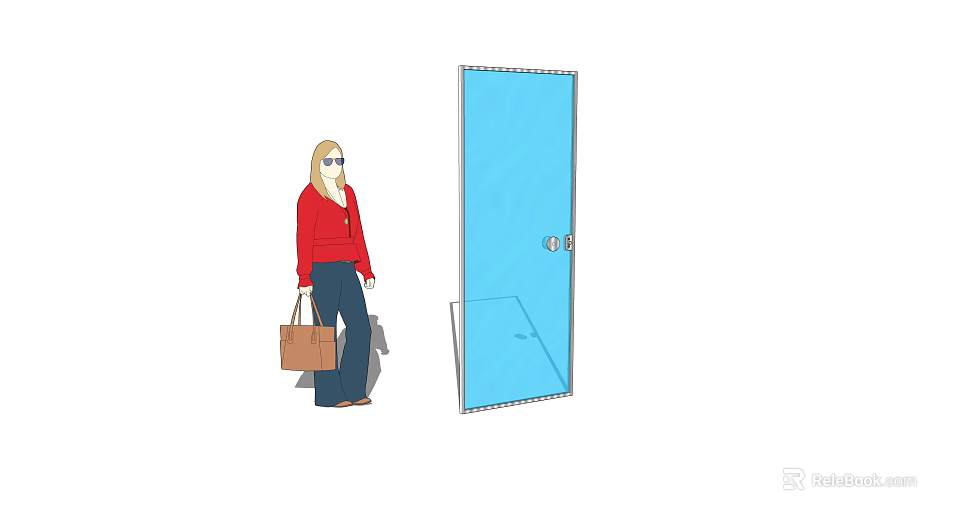 Blue Swing Door Design With Person Standing Next To Home Entrance 3d model 