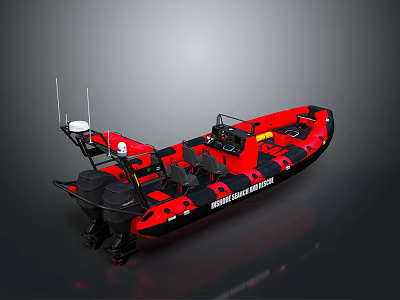 Red And Black High Speed Rescue Boat With Seats Console And Antenna Equipment 3d model
