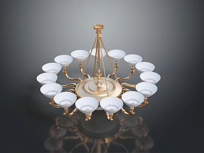 Elegant Modern Chandelier Lighting Combination with Golden Frame and White Lampshades 3d model