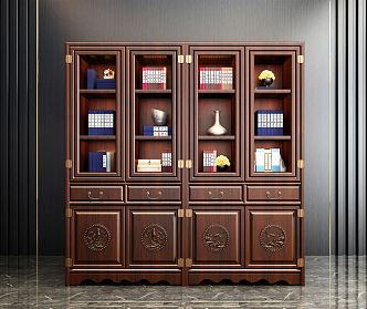 Chinese Bookcase Solid Wood Bookcase 3d model