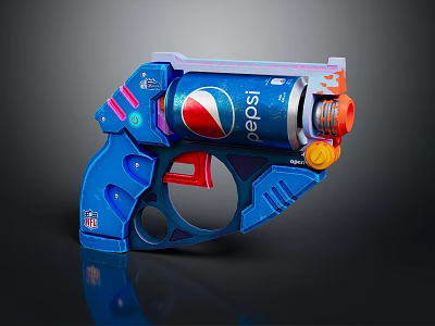 Pepsi Themed Blue Toy Gun With Colorful Details And Red Orange Accents 3d model