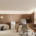 Modern Office Interior With Open Layout Desk Computer Sofa Bookshelf And Floor Lamp Green Plant