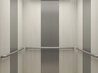 Elevator Interior With Light Wood Grain Panels Silver Metal Strips And Metal Handrails 3d model
