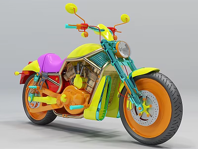 Vibrant Multi Colored Motorcycle Design With Pink Seat Yellow Frame Green Accents And Orange Wheels 3d model