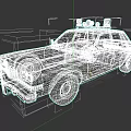 Classic Police Car With White Body Black Stripes Roof Emergency Lights And Badge