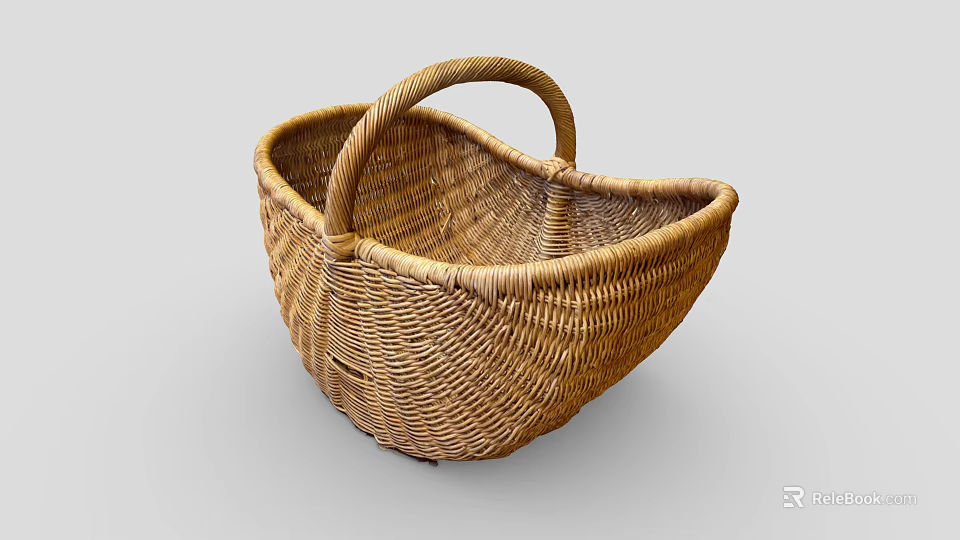 Woven Rattan Basket With Handle For Home Storage And Decorative Use 3d model 